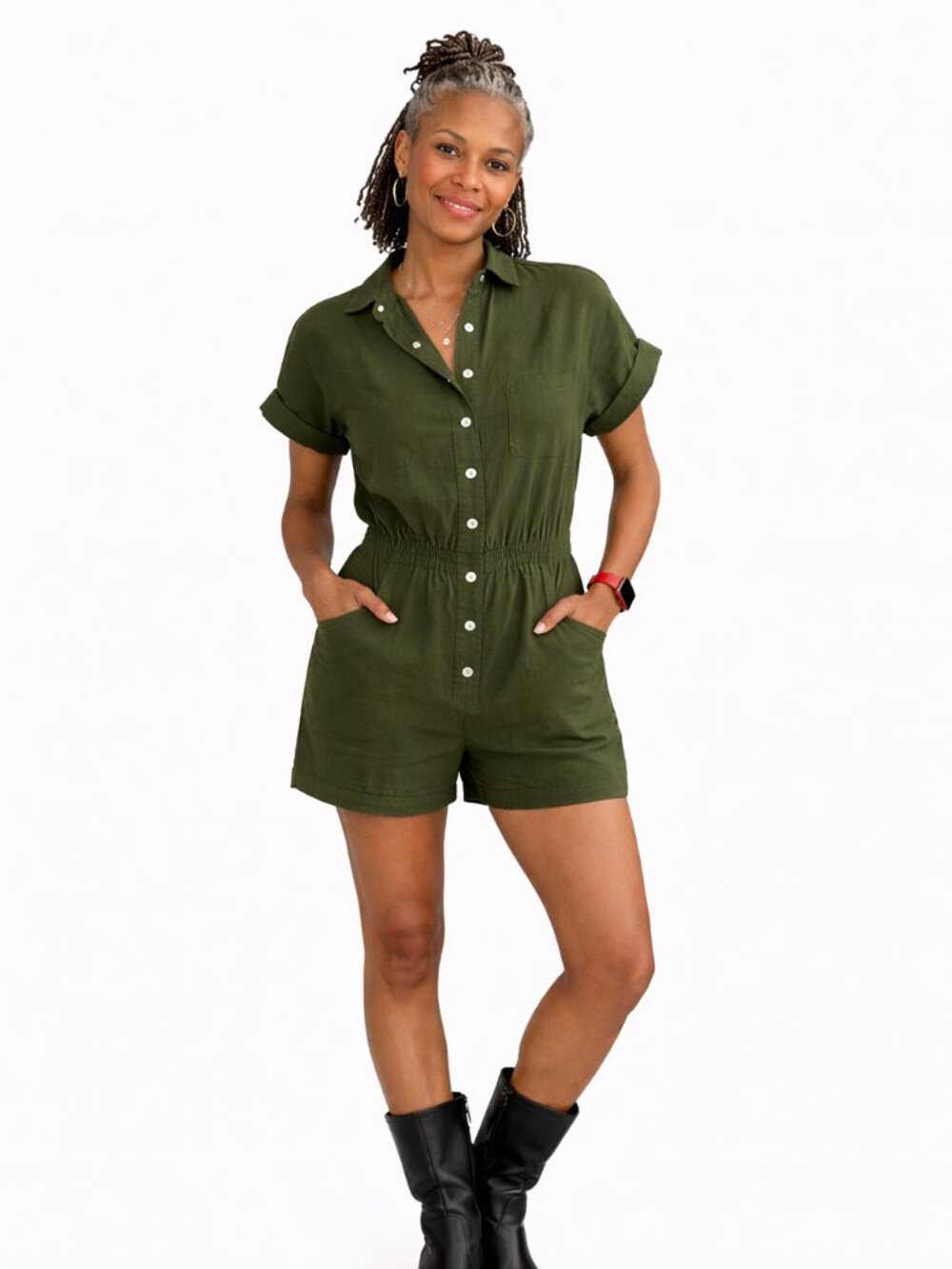 The Olive Utility Romper (ChouYatou Collection)